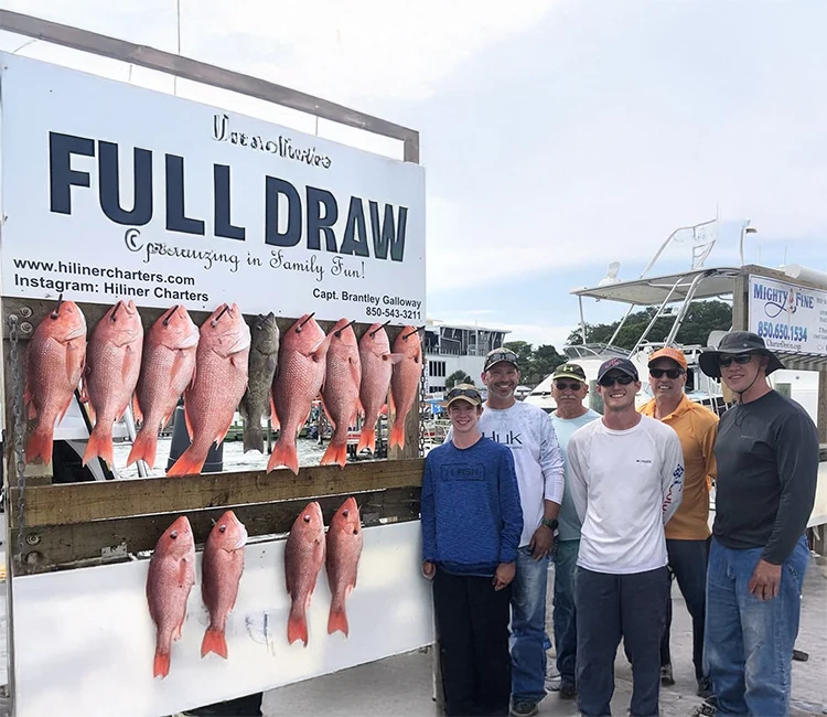 Team of anglers showing their catch on shore.