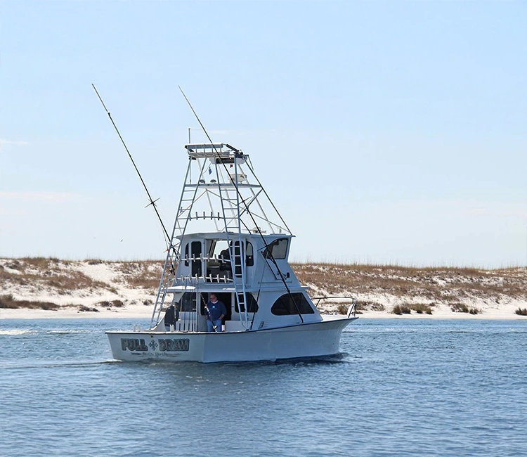 Fishing aboard the Full Draw HiLiiner boat on the water.