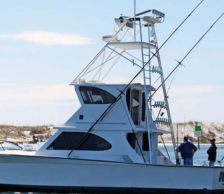 Fishing charter boat on the water in Destin.