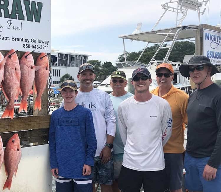 Team of anglers showing their catch on shore.